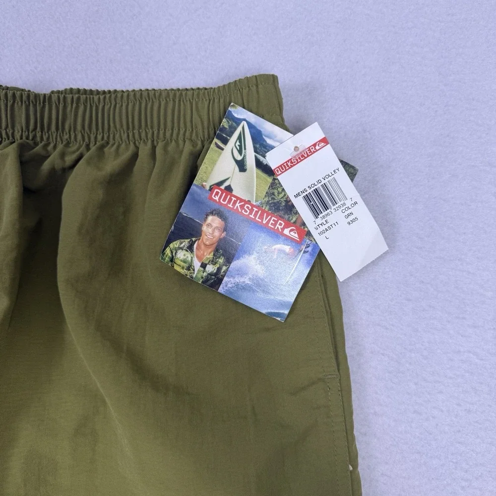 Vintage Quiksilver Mens L NWT Olive‎ Green Solid Volley Swim Shorts 90s